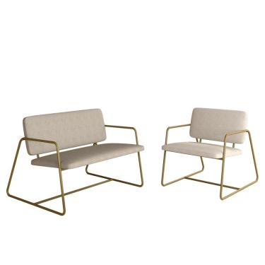 Imagem de Kit Namoradeira Com Poltrona Sintra Industrial Dourado/sd Bege - M.a