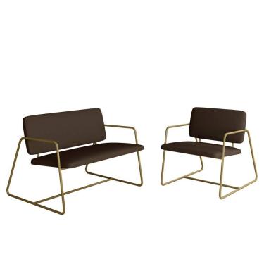 Imagem de Kit Namoradeira Com Poltrona Sintra Industrial Dourado/sd Marrom - M.a