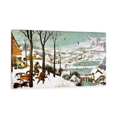 Imagem de Pieter Bruegel The Elder Canvas Wall Art Hunter in The Snow Art Poster Modern Canvas Wall Decor para sala de estar quarto 95 x 60 cm (37 x 24 pol) emoldurado