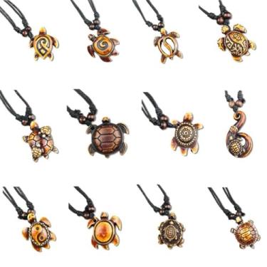 Imagem de Kicomvi Colares com pingente de tartarugas marinhas esculpidas em osso artificial artesanal havaiano tartaruga surfista para mulheres e homens, Metal, Sem pedras