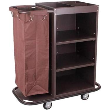 Imagem de Carrinho De Linho Para Hotel, Carrinho De Serviço De Pintura Em Ferro Forjado, Carrinho De Limpeza, Limpeza Multiuso, Saco De Armazenamento à Prova D'água De Grande Capacidade, Três Bandeja