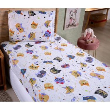 Imagem de Kit Jogo De Lençol Solteiro Com Elástico 2 Peças(Gato de Óculos)