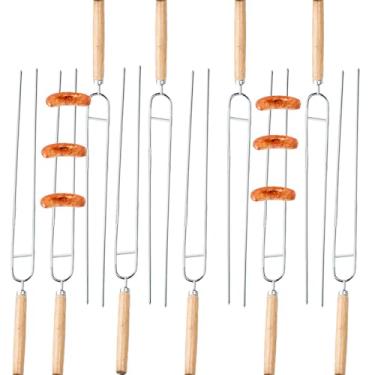 Imagem de Espetos De Churrasco Em Aço Inoxidável - 10 Peças Espetos Bifurcados Planos em Aço Inoxidável | Acessórios de Cozinha para Churrasco de Camarão, Carne de, Frango, Peixe, Vegetais, Porco