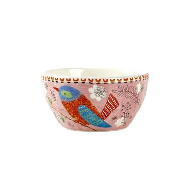 Imagem de Estilo japonês doméstico forma irregular simples e delicada criativo sob o esmalte cor tigela de arroz de 12 cm - pássaro rosa
