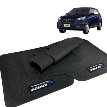 Imagem de Jogo de Tapete Borracha Automotivo Compatível com Hyunda i Creta 2017 2018 2019 2020 2021 Com Logo 5 Peças Bordado Lavável Durável Resistente