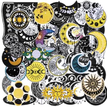Imagem de Tigeen 48 peças de adesivos bordados com flores de lua, chenille, ferro em massa, para chapéus, roupas, mochilas, calças, jeans, costurar, aplique acessório