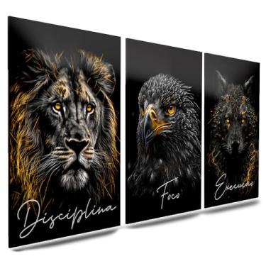 Imagem de Kit 3 Quadro Decorativo Sala Quarto Leão Águia Lobo Motivacional Disciplina Foco Execução (11)