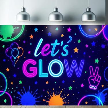 Imagem de Starlit Patio Let's Glow Tapeçaria Luz Negra UV Reativa Decoração de Parede Neon Glow Festa Fluorescente Trippy Banner 192 x 139 cm para Aniversário DJ Eventos Sala de Dança Adolescentes Crianças Sala