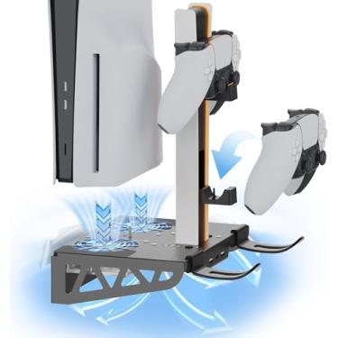 Imagem de AodoT Suporte De Parede Para Ps5/Ps5 Slim/Ps5 Pro, Kit Acessórios Com Ventoinha E Estação Carregamento, Flutuante Prateleira Console Digital Disco, Atrás Da Tv