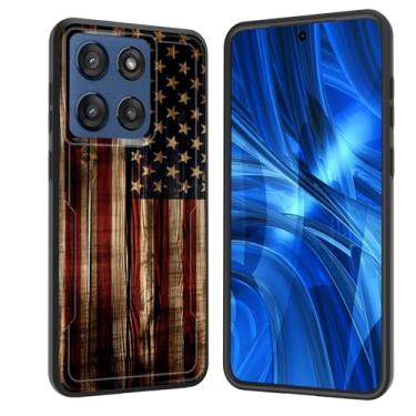 Imagem de JHYYTUJTYP Capa para Moto Edge 2025, [Teste de queda de grau militar] Capa protetora resistente à prova de choque resistente para Motorola Moto Edge 2025, bandeira americana em madeira