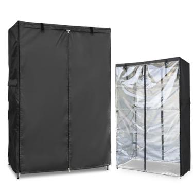 Imagem de Dalema Capa de prateleira à prova d'água, 600D para uso externo, resistente à prova de poeira, 76 x 35 x 162 cm, capas de prateleira para prateleiras de arame com zíperes, capas de rack de