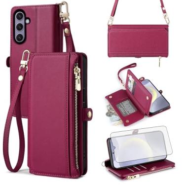 Imagem de Asuwish Capa de telefone para Samsung Galaxy S24 Plus S24+ 5G capa carteira com protetor de tela de vidro temperado e alça de pulso slot para cartão flip acessórios para celular S24plus 24S + S 24 24+