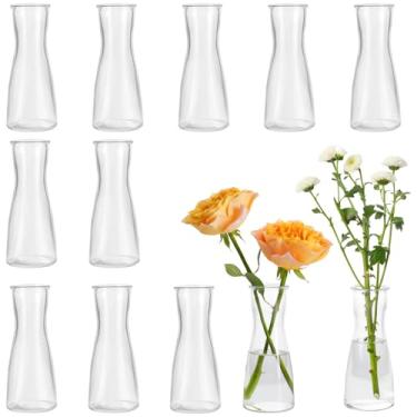 Imagem de Vasos de vidro para centros de mesa - Conjunto de 12 vasos de flores pequenos transparentes, minimalistas, bonitos, mini vasos decorativos a granel para casamento, chá de panela, festa de aniversário
