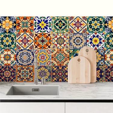 Imagem de BSFHH Adesivos de parede de azulejo mandala - (15 x 15 cm) decalques à prova d'água para cozinha, banheiro, arte de vinil autoadesivo removível com padrões boêmios (multicolorido4-24, 6 x 6)