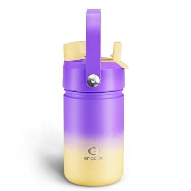 Imagem de Garrafa de água infantil isolada com canudo – Garrafa de água de aço inoxidável de 340 g com bicos duplos, à prova de vazamento, livre de BPA, aspirador de parede dupla mantém frio por 24 horas para