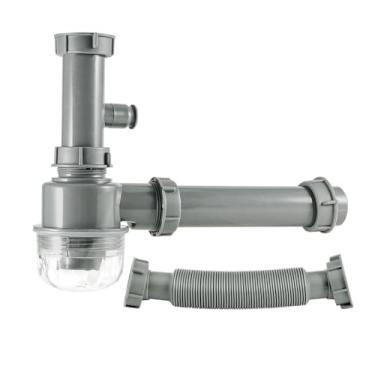 Imagem de QruiLanTu Kit de ralo de pia de cozinha de 3,8 cm P-Trap de altura ajustável com kit de montagem de ralo de pia de aço inoxidável 304 de 8,5 cm para bar de cozinha e trailer