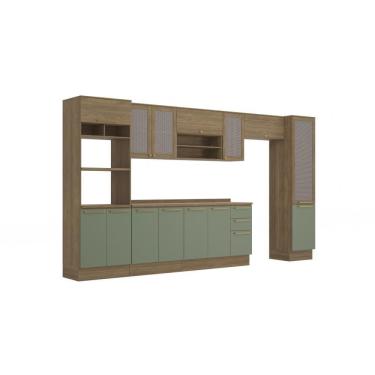 Imagem de Cozinha Completa 7 Peças com Armário e Balcão Kappesberg Botânic 400cm Nogueira/Verde Oliva - CB861