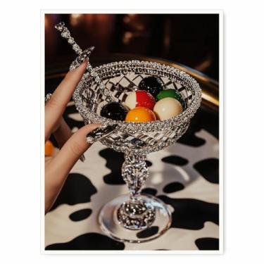 Imagem de Pôster retrô de 8 bolas de coquetel vintage Dry Martini cartaz de carrinho de bar arte moderna de parede com álcool para cozinha, sala de estar ou sala de jantar - 28 x 35 cm pronto para pendurar (sem