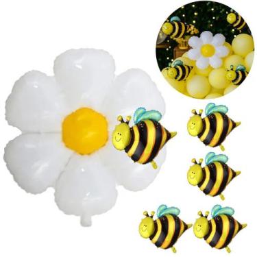 Imagem de 10 Balões Flor Margarida Branca 5 Abelhinhas Metalizados - Winner Esho