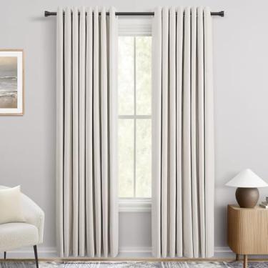 Imagem de Cortinas blecaute de veludo branco bege 274 cm de comprimento para sala de estar, bloqueio de luz, isolamento térmico, rústico, texturizado, cortina com ilhós, preto, 274 cm de comprimento, cortinas