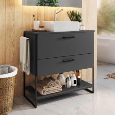 Imagem de Gabinete de Banheiro 80cm Industrial com Cuba Satto Grafite Z54 - Mpoz