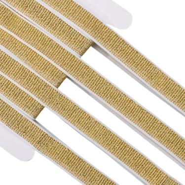 Imagem de GORGECRAFT Faixa elástica dourada com glitter de 11 m x 15 mm fita elástica metálica branca de poliéster para costura faça você mesmo artesanato faixa de cabeça calças cintura vestuário acessórios de