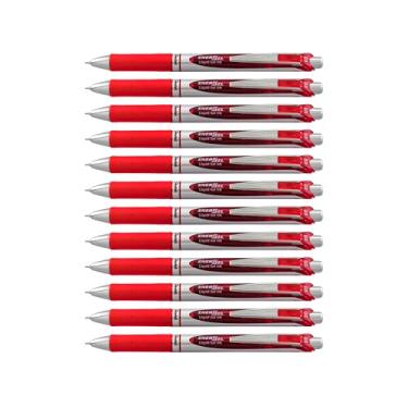 Imagem de Pentel EnerGel RTX Caneta de gel líquido retrátil, linha extrafina, ponta agulha, tinta vermelha, pacote com 12 (BLN73-B), agulha de 0,3 mm