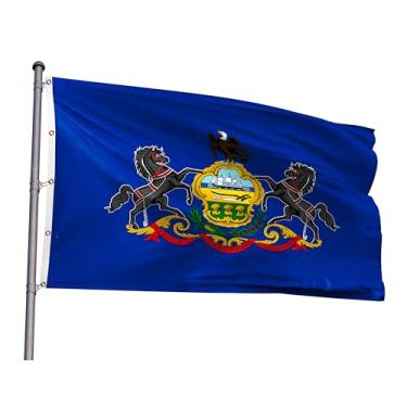 Imagem de Bandeira do estado da Pensilvânia extragrande 30 x 45 m PA bandeira gigante poliéster cor vívida com 5 ilhós de latão para festivais temáticos da Pensilvânia decoração de festa interior e exterior (PA