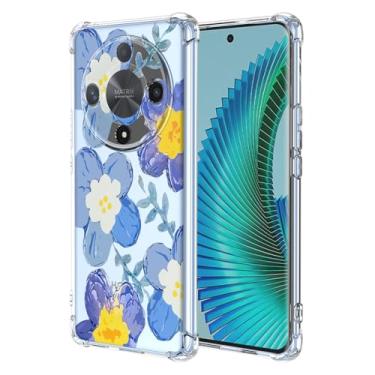 Imagem de RRXSYXL Capa para Honor X9B, Honor Magic 6 Lite com estampa floral transparente, capa macia à prova de choque para Honor X9B, Honor Magic 6 Lite, azul floral