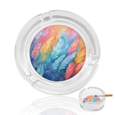 Imagem de Cinzeiro de vidro de cristal de penas desenhadas à mão, cinzeiro redondo de vidro resistente para fumar cinzeiro portátil decorativo moderno para uso em casa, escritório, interior, exterior, pátio