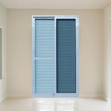 Imagem de Porta Veneziana com Tela Mosquiteira 150x215cm Vidro Temperado 6cm Fábrica do Alumínio Branco