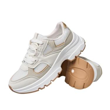 Imagem de Chouiss Sapatos esportivos femininos de malha, sapatos casuais com cadarço e sola grossa, personalizado, moderno e confortável, Branco, 36