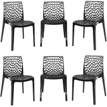 Imagem de Kit com 6 Cadeiras Gruvyer Impermeável Preta em PP com Encosto Versátil para Sala de Jantar, Cozinha, Jardim, Varanda, Restaurantes