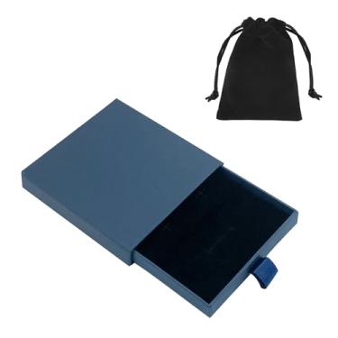 Imagem de Pequena caixa de presente de joias e bolsa de veludo, colar pulseira brinco organizador de papelão caixa de presente quadrada caixa de presente pendente para aniversário, Natal, Natal (azul)