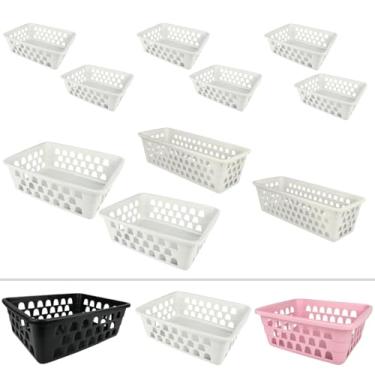 Imagem de Cesto Organizador Kit 10 Pcs P/M/G Para Organizar Lavanderia Cozinha Quarto Banheiro Escritório (Branco)