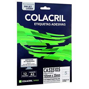 Imagem de ColaCril Etiqueta Adesiva Ink-Jet/Laser A5, CA535105, Branco, 35 x 105 mm, envelope com 12 fls-60 etiquetas