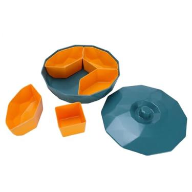 Imagem de Cffuvros Caixa de Lanches com Tampa, 5 Compartimento de Armazenamento de Alimentos, Caixa de Organizador Rotativa de Lanches de Plástico Redonda, Recipiente de Armazenamento (Azul)