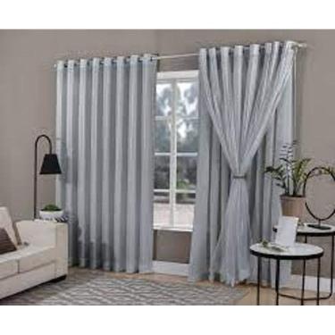 Imagem de Cortina Sala Quarto Voal Xadrez Com Forro Cinza 4,00X2,50M