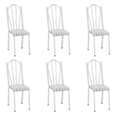 Imagem de Kit 6 Cadeiras de Cozinha Alasca Estampado Linho Pés de Ferro Branco - Pallazio