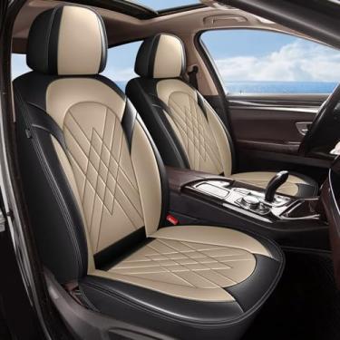 Imagem de YORKNEIC Capa Para Banco Dianteiro De Carro, 2 Peças, Ford Edge 2007-2023 2024 2025: Automotiva Couro Sintético, Protetor À Prova D'Água (Preto E Bege)