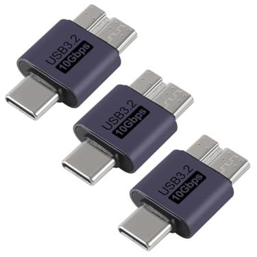 Imagem de 3 peças 10 Gbps USB C para Micro B Adaptador de disco rígido externo USB tipo C macho para USB 3.2 Micro B macho conector de carregamento de dados compatível com disco rígido externo, laptop, tablet
