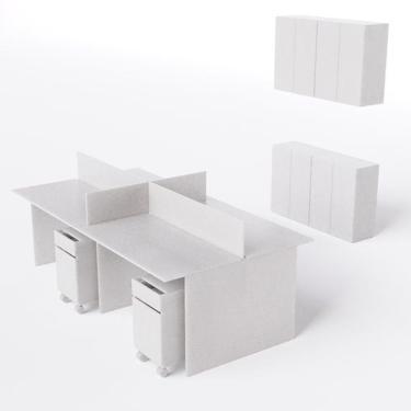 Imagem de Estação De Trabalho 4 Lugares 240x120 Com Gaveteiro De 2 Gavetas Com 2 Armário Baixo 2 Armário Aéreo branco