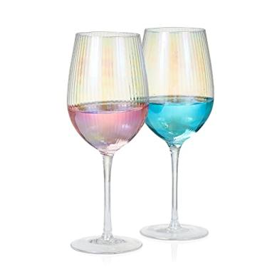 Imagem de G Conjunto de 2 taças de vinho iridescentes 538,6 G Pretty Cute Cool Rainbow Colorful Halloween Glassware Haste, holográfico, cintilante, pérola, brilhante, vermelho, branco, borgonha, sul Mixology