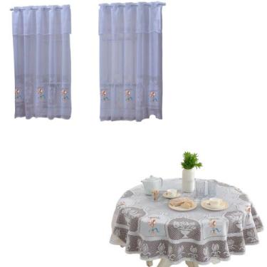 Imagem de Kit 2 Pçs Cortina Cozinha + Toalha Redonda 4 Lug . Rendadas - Rendam, 