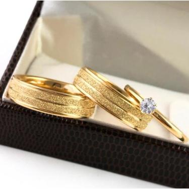 Imagem de Par Alianças Casamento Banhada a ouro Diamantada + Gravação - Dolce Vi