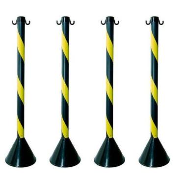 Imagem de 4 Un Pedestal Poste Plástico Preto Amarelo Sinalização Isolamento Orga