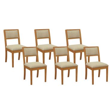 Imagem de Kit 6 Cadeiras de Cozinha Alice 6 Un Carvalho/Linho Bege A058 - Kappesberg