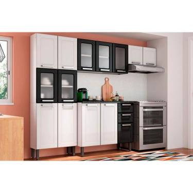 Imagem de Cozinha Completa Múltipla 4 Peças (2Aéreo+1Balcão+1Paneleiro) C4P80 Branco/Preto - Bertolini