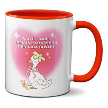 Imagem de Caneca Patinho Motivacional Não É Tarde Para Uma Vida Bonita (Vermelha)