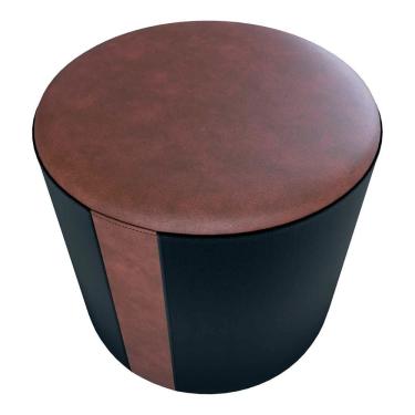 Imagem de Puff Banqueta Redondo Luxo Copenhage Matrix Sintetico Marrom Veludo Preto